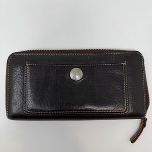 VTG Coach Brown Leather Zip Around Wallet Organizer Clutch Pebble leather Purse